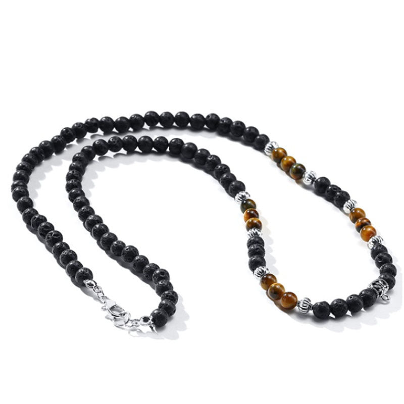Volcanic Rock Black Matte Ethnic Style Necklace For Men