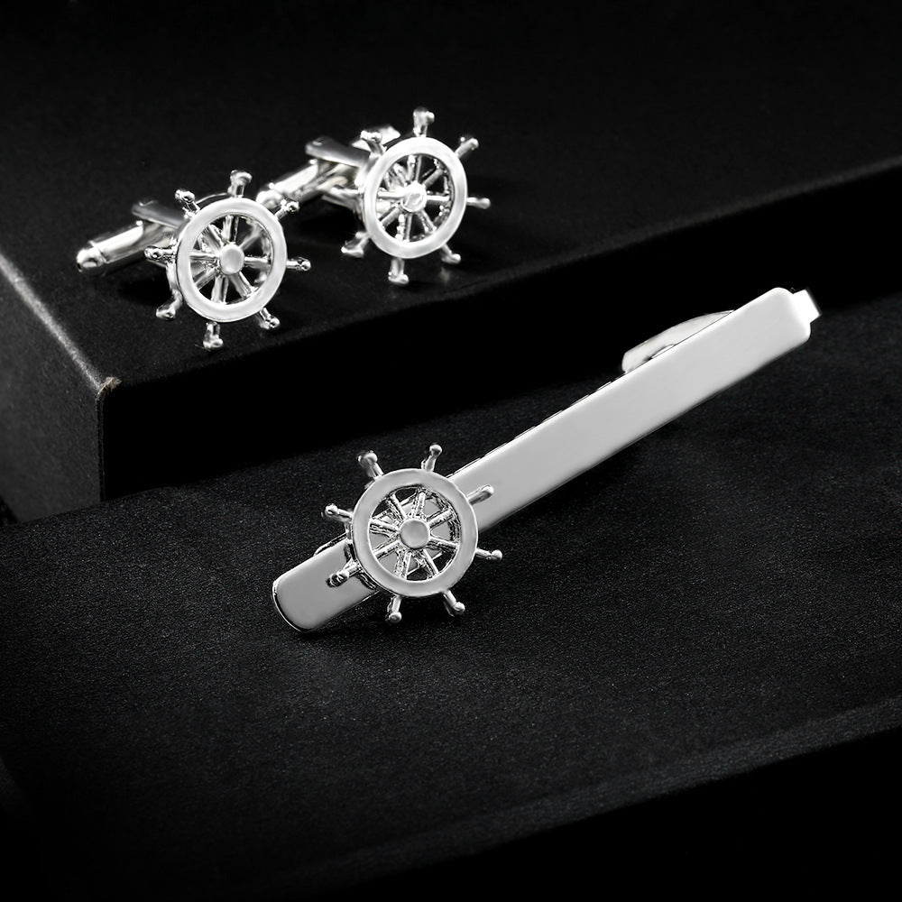 Men's Trendy Rudder Cufflinks and Tie Clip Set