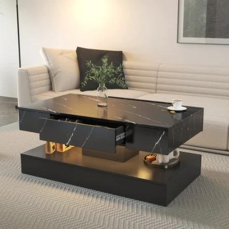 6.93IN High LED Coffee Table,Modern Coffee Table For Living Room,Living Room Tables,Large Living Room Furniture,LED Lights by GJG Denim