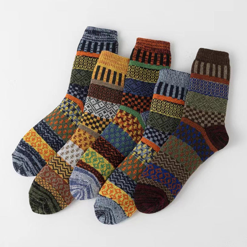 Retro Large Square Wool Socks For Men