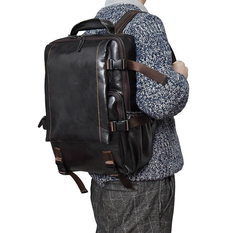 Men's Cowhide Flip Shoulder Large Capacity Computer Bag