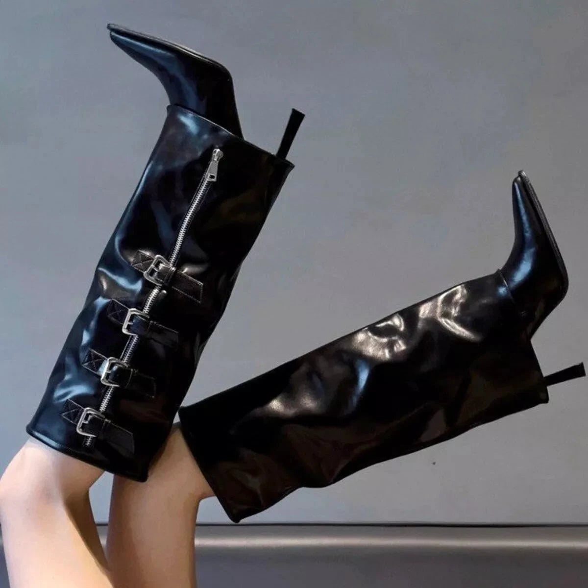 Point Toe Buckle Stiletto Boots by Coco’s Tee Boutique