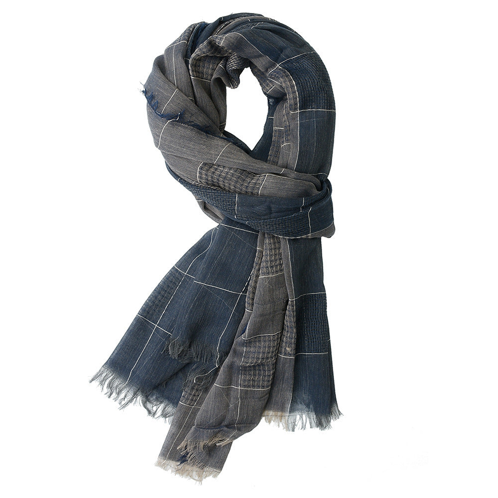 Men's Winter Dual-color Patchwork Plaid Tassel Large Size Scarf
