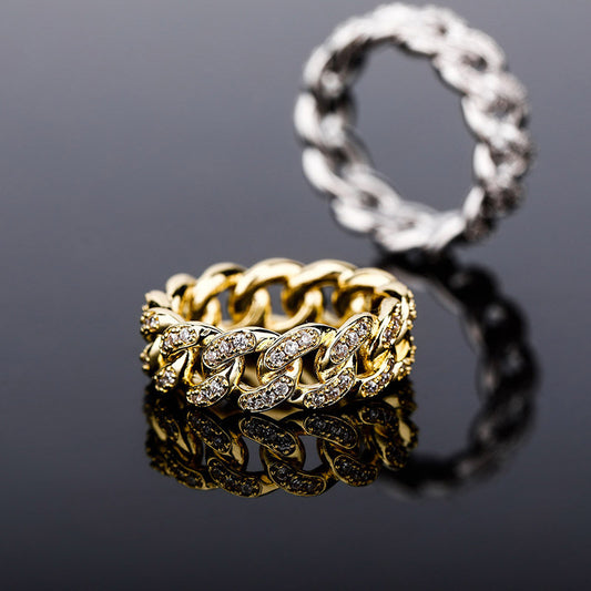 Cuban Chain Ring Inset Zircon Plating Ring For Men