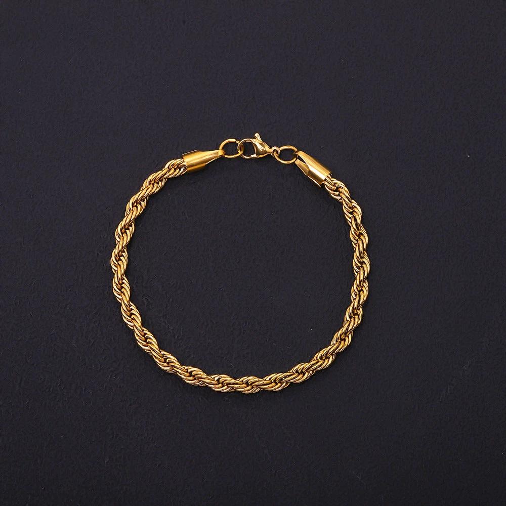 18K Vacuum-Plated Color-Protecting Stainless Steel Twisted Bracelet For Men by GJG Denim