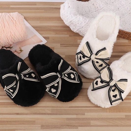 Ins Bow Slippers Home Fashion Warm Non-slip Floor Bedroom Slipper For Women House Shoes by GJG Denim