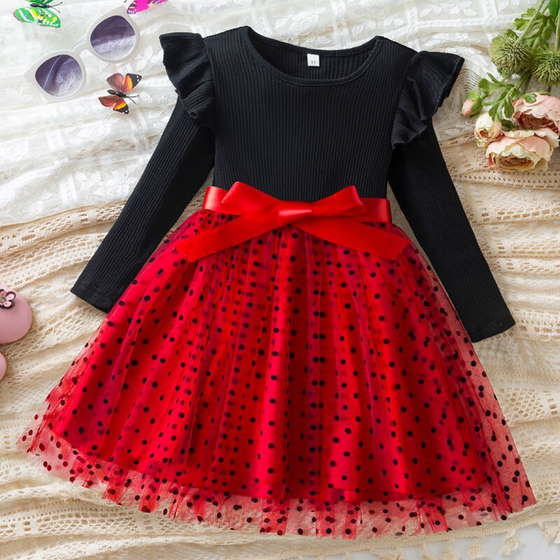 Long Sleeve Dress Dot Mesh Girl