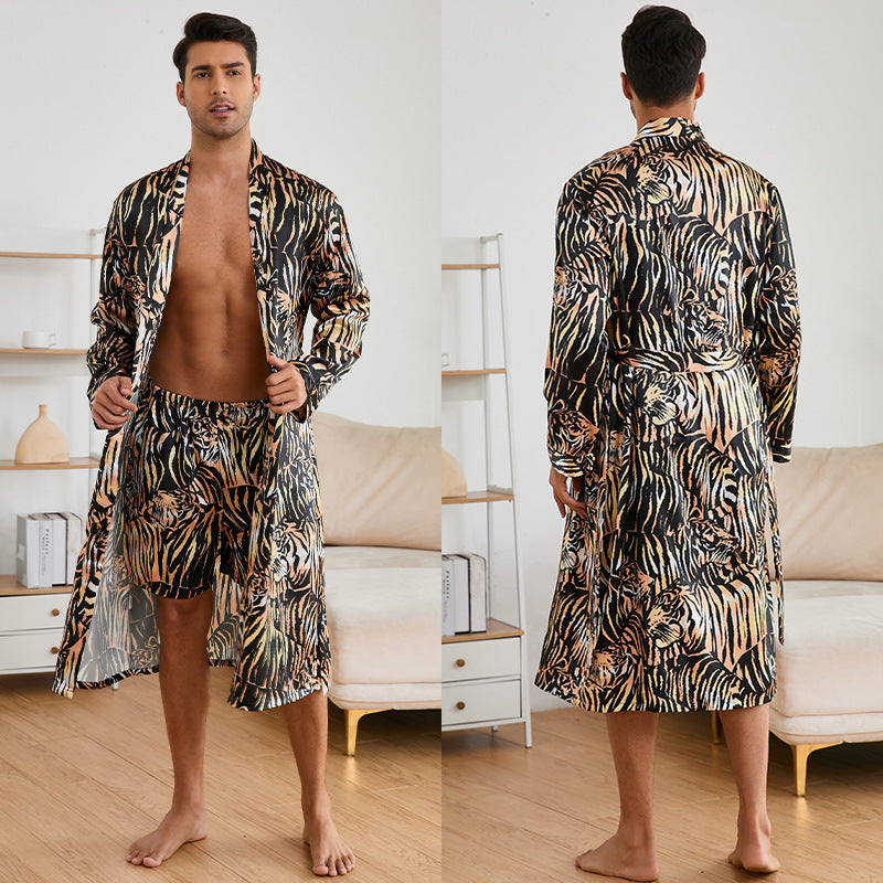 Men's Silk Bathrobe Pajamas Set