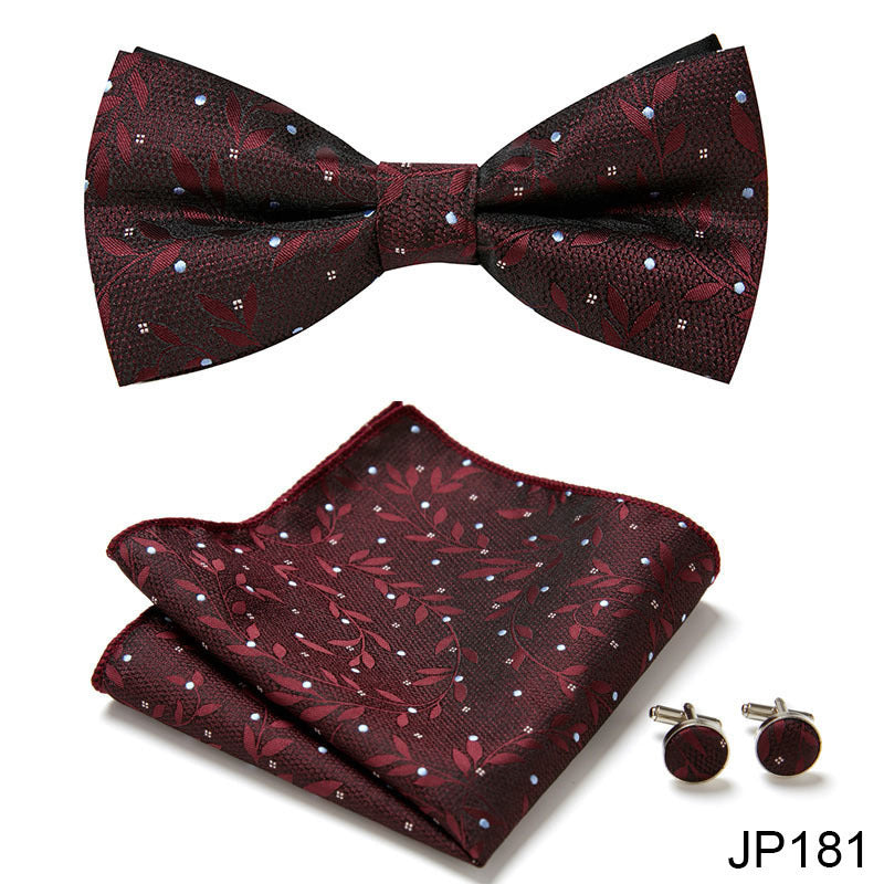 Men's Formal Bow Tie Handkerchief and Cuff links Set
