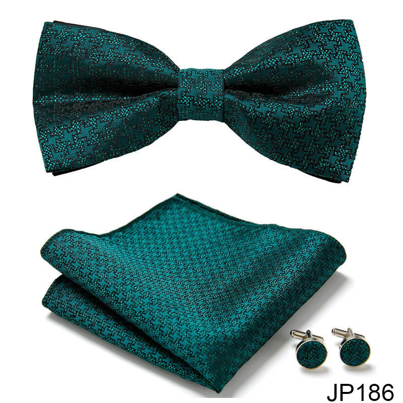 Men's Formal Bow Tie Handkerchief and Cuff links Set