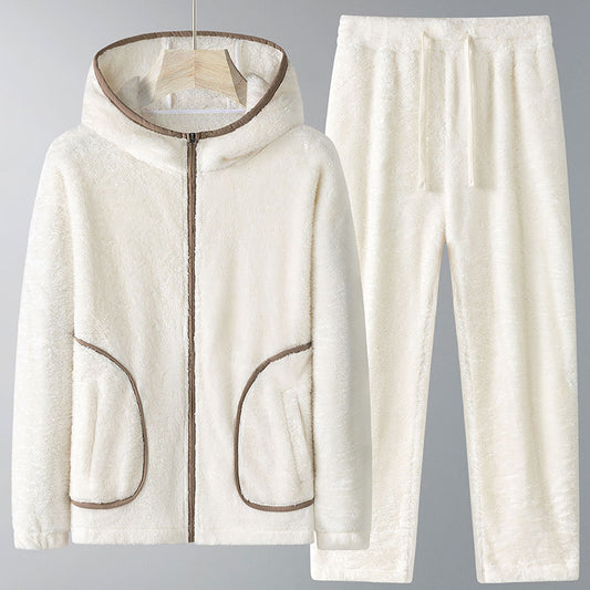 Men's Fleece Heavy Thick Zipper Cardigan Pajamas set