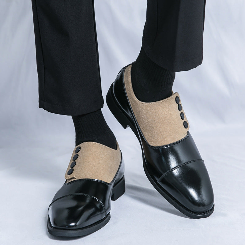 Men's Slip On Low Top Pointed Round Toe Button Leather Shoes