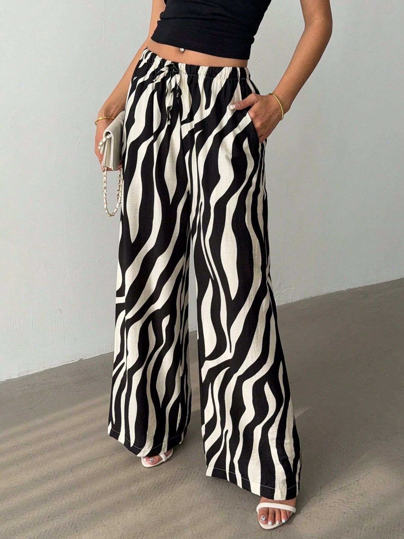 Elegant Printed Wide-Leg Pants For Women by GJG Denim