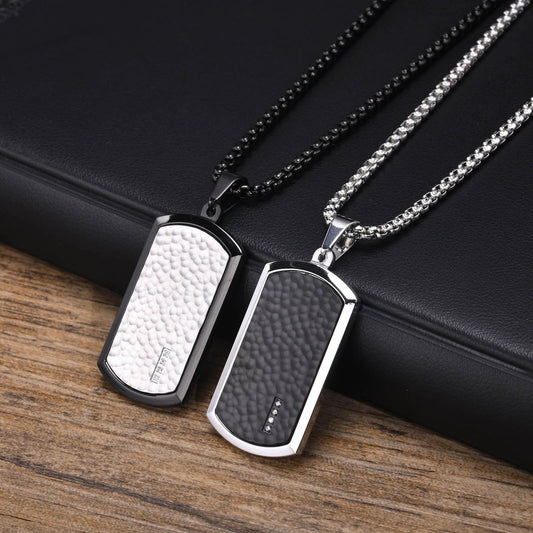 Men's Geometric Square Military-Style Hammered Pendant Necklace by GJG Denim