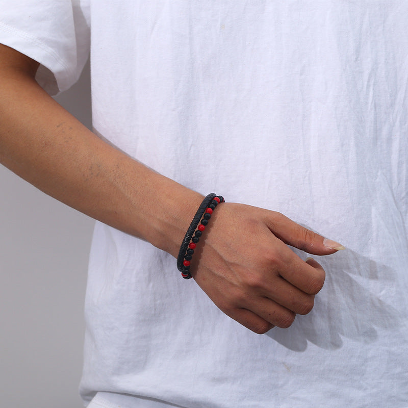 Men's Hand-woven Natural Tigereye Leather Beaded Bracelet