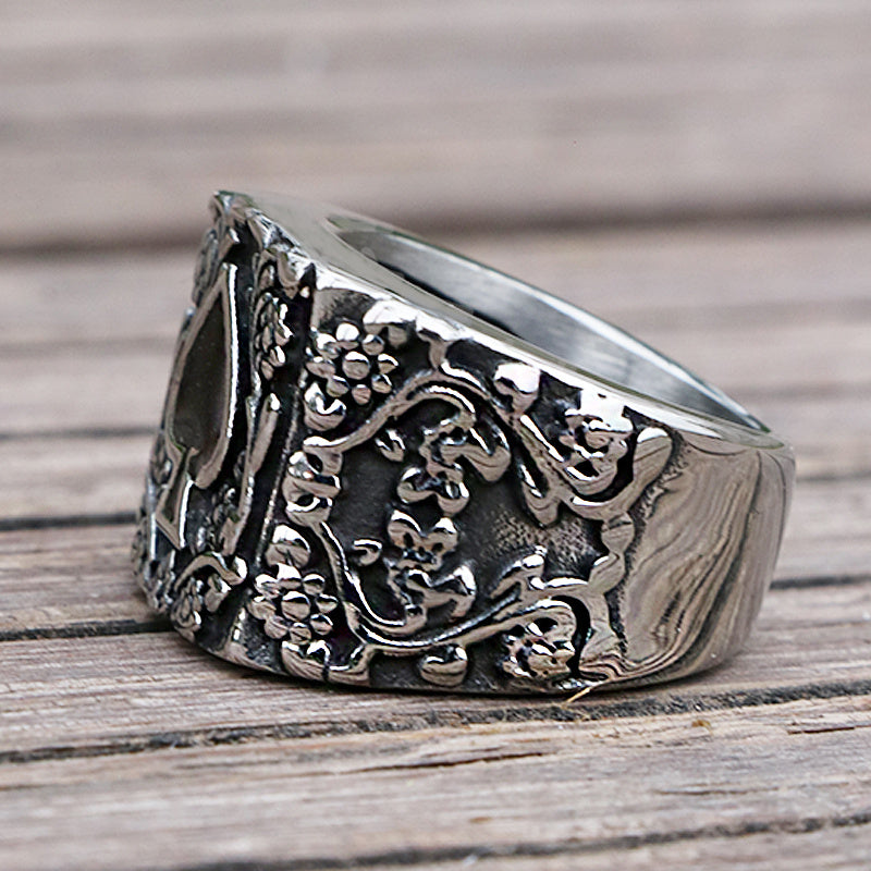 Titanium Steel  Spades Epoxy Carved Men's Ring