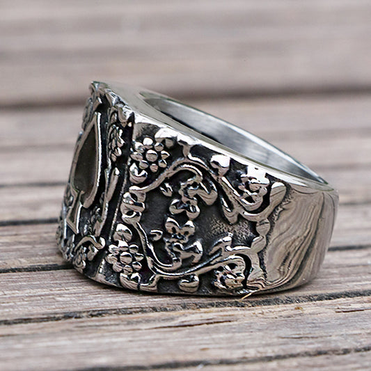 Titanium Steel  Spades Epoxy Carved Men's Ring