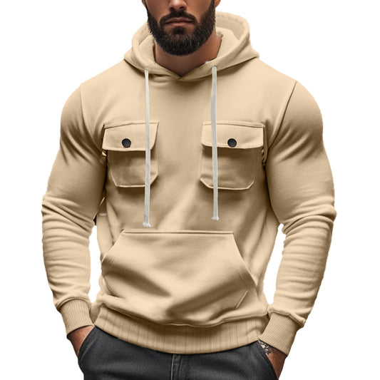 Men's  Multi-pocket Long Sleeve Solid Color Hoodies