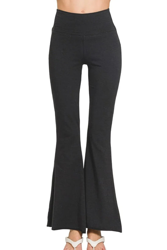 Zenana Raw Edge Hem Flare Yoga Pants
