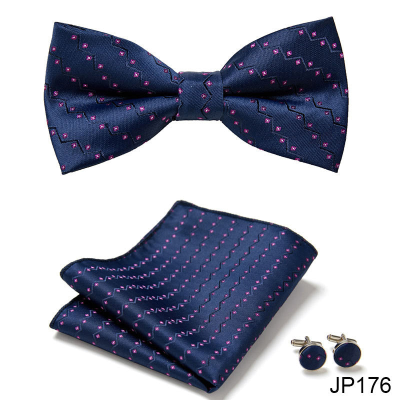 Men's Formal Bow Tie Handkerchief and Cuff links Set