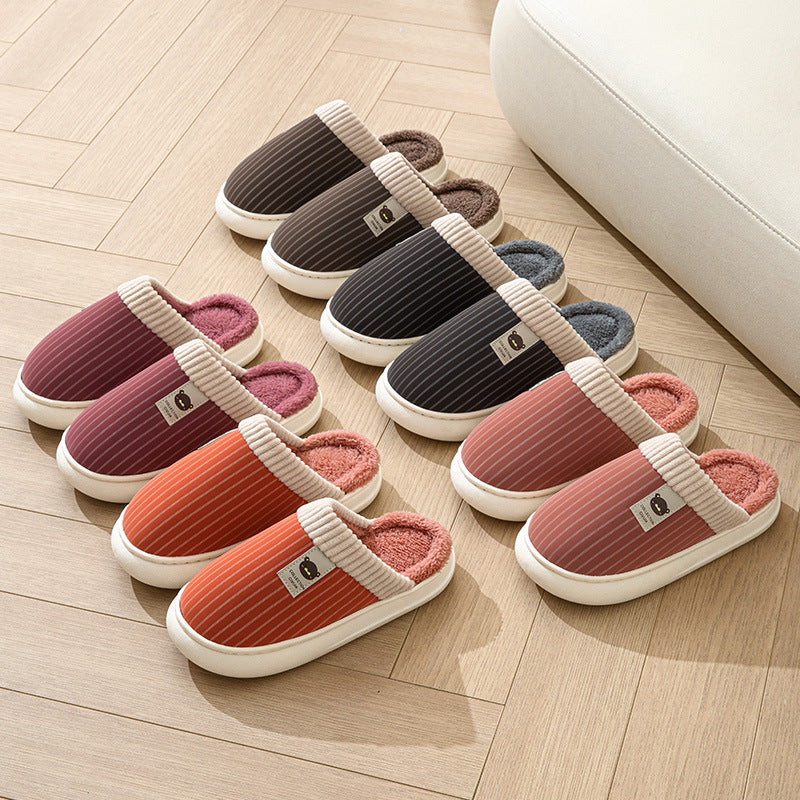 Men's Solid Striped Plush Fleece Slippers