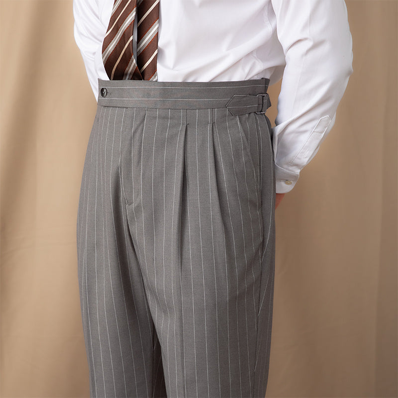 Men's Thin High Waist Straight British Striped Gentry Business Casual Pants