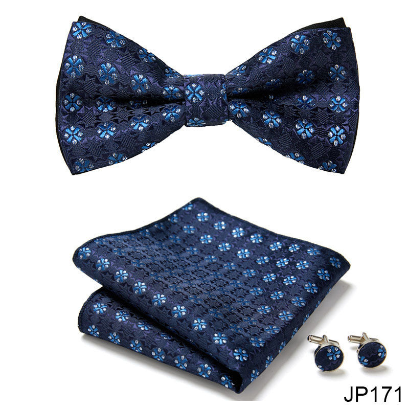 Men's Formal Bow Tie Handkerchief and Cuff links Set