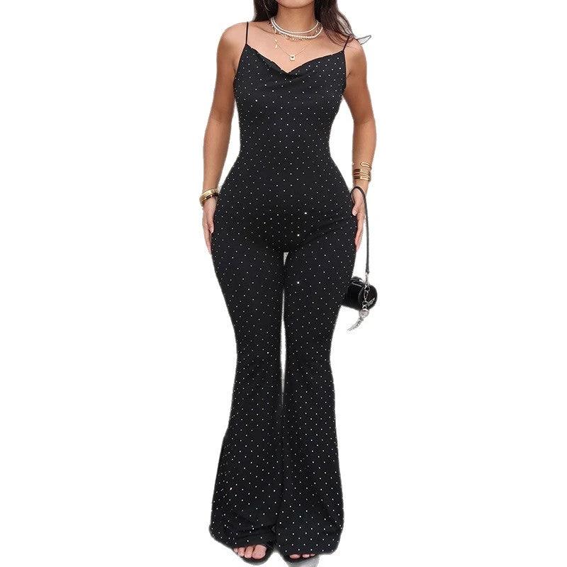 Womens Elegant V-Neck Body-Hugging Hip-Hugging Jumpsuit Pants by GJG Denim