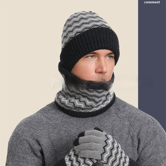 Men's Warm Cold-proof Neck Warmer, Knitted Beanie, and Knitted Gloves Set