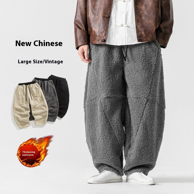 Men's Lamb Wool Solid Color Fleece Sweatpants