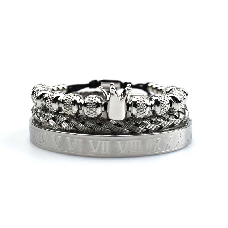 Men's Roman Royal Crown Charm Stainless Steel Adjustable Bracelet
