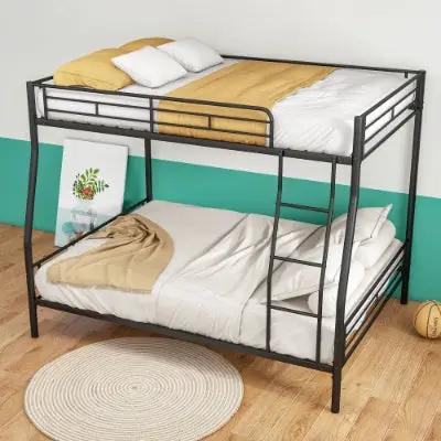 Heavy Duty Metal Bunk Bed Full Over Queen Bunk Bed Frame, Noise Free Frames, No Boxing Spring Needed by GJG Denim