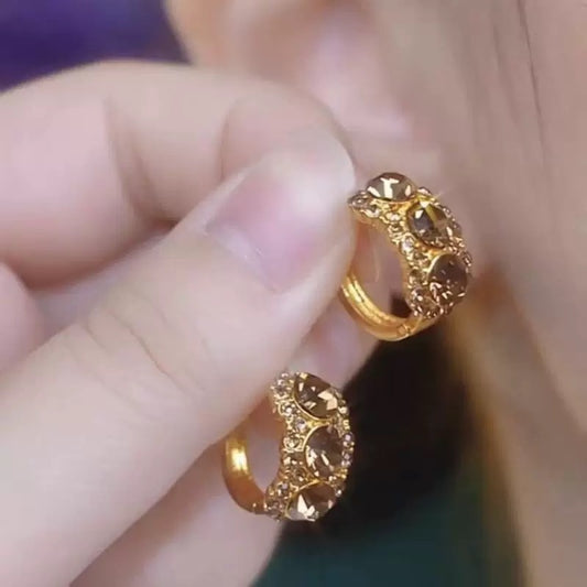 Diamond-embedded Brown Zircon Hoop Earrings