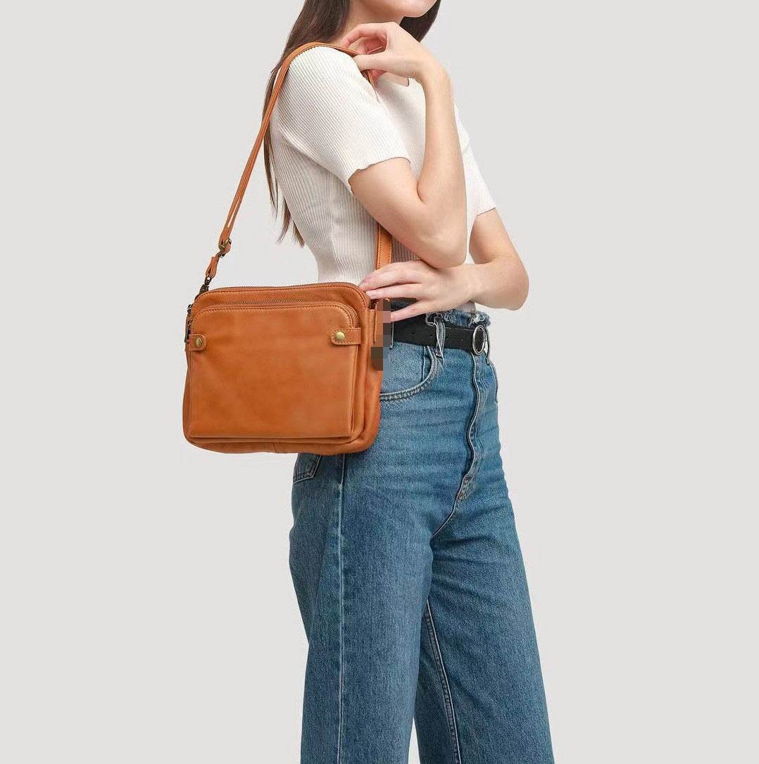 Vintage Three Layer Leather Messenger Women Bag