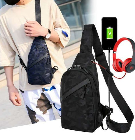Men's Camouflage Chest Bags  With Headphone Hole