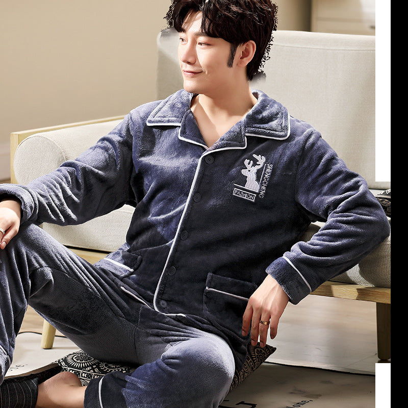 Men's Long-sleeved Flannel Warm Pajamas