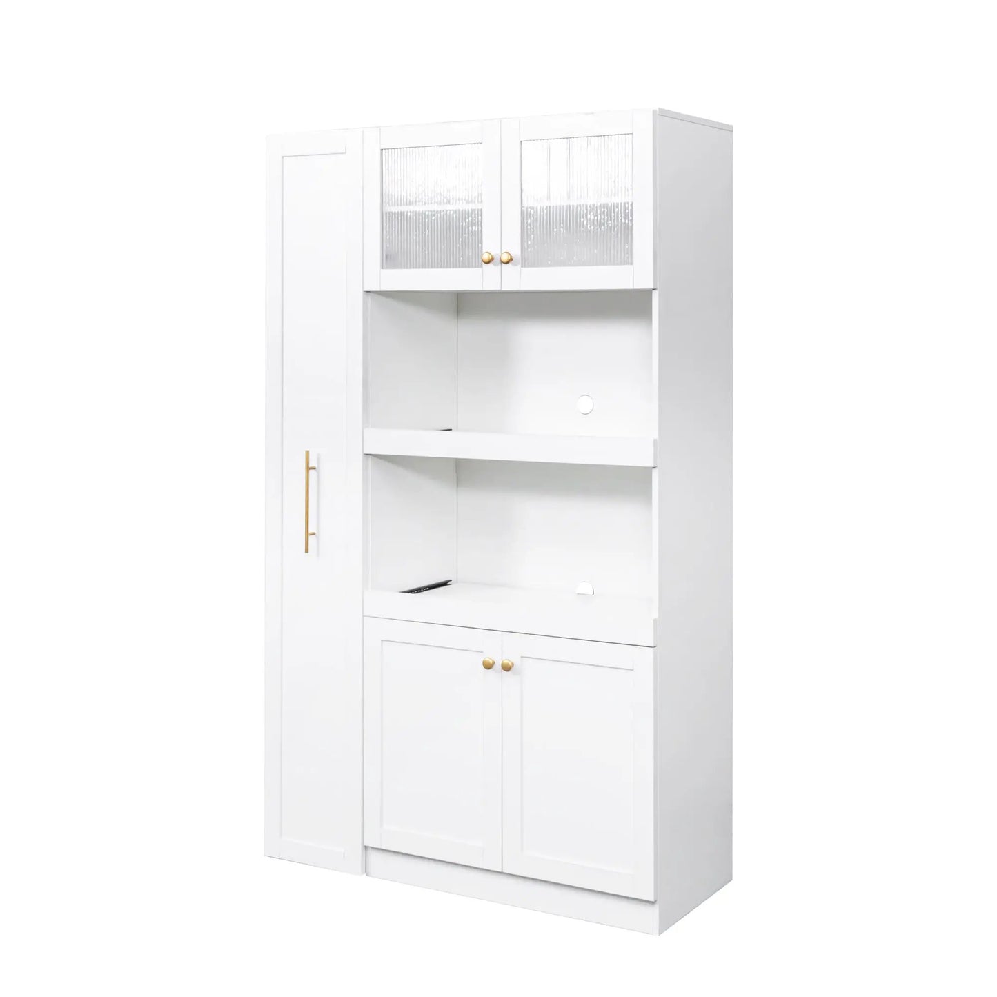Kitchen Pantry Cabinet With Multi-functional Pull-out Multi-tier Storage Shelf,Farmhouse Storage Cabinet With 4 Doors,Pantry Organizers For Kitchen,Dining Room White by GJG Denim