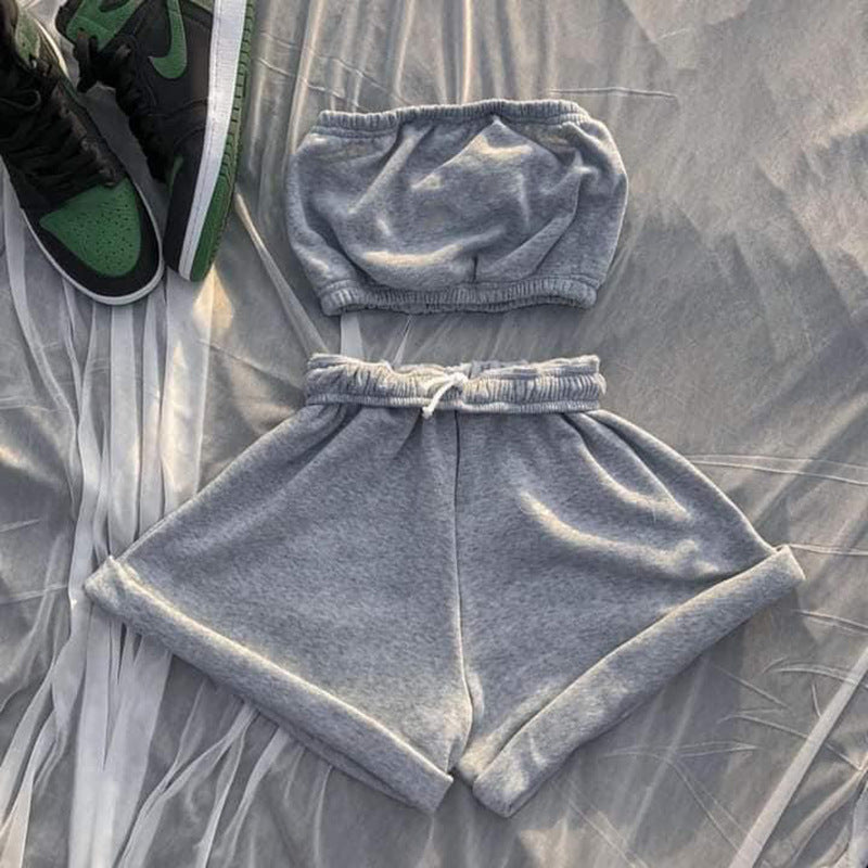 High Waist Lace-up Fashion Casual Shorts And Chest Wrap Suit Women