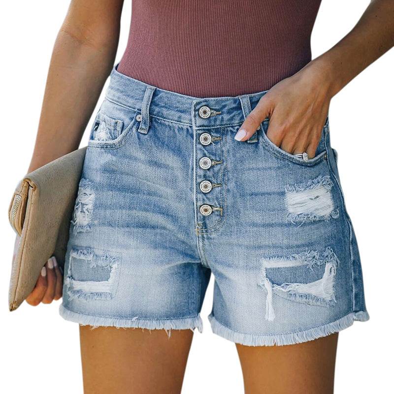 Explosive Hole Flow Patch Ladies High Stretch Denim Shorts