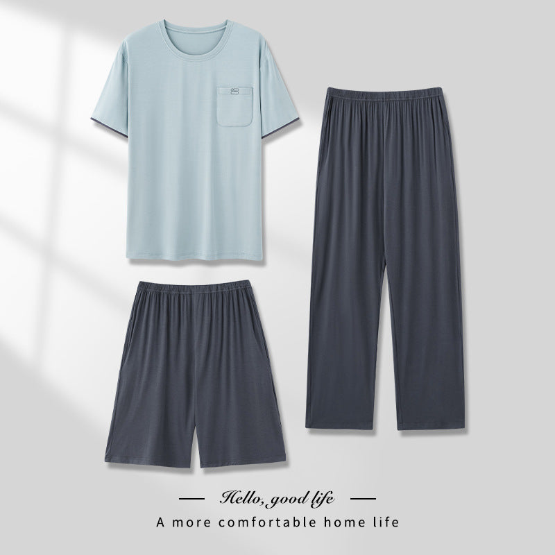 Men's Thin Short-sleeved Three-piece Pajamas set