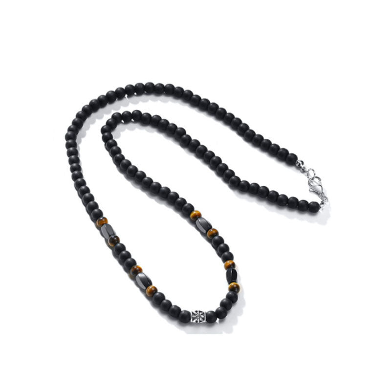 Volcanic Rock Black Matte Ethnic Style Necklace For Men