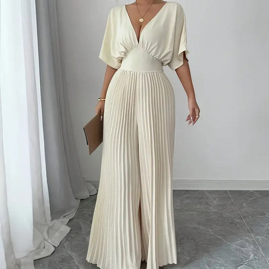 Pleated jumpsuit wide leg