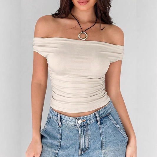 Off-shoulder Spicy Girl Base T-shirt For Women by GJG Denim