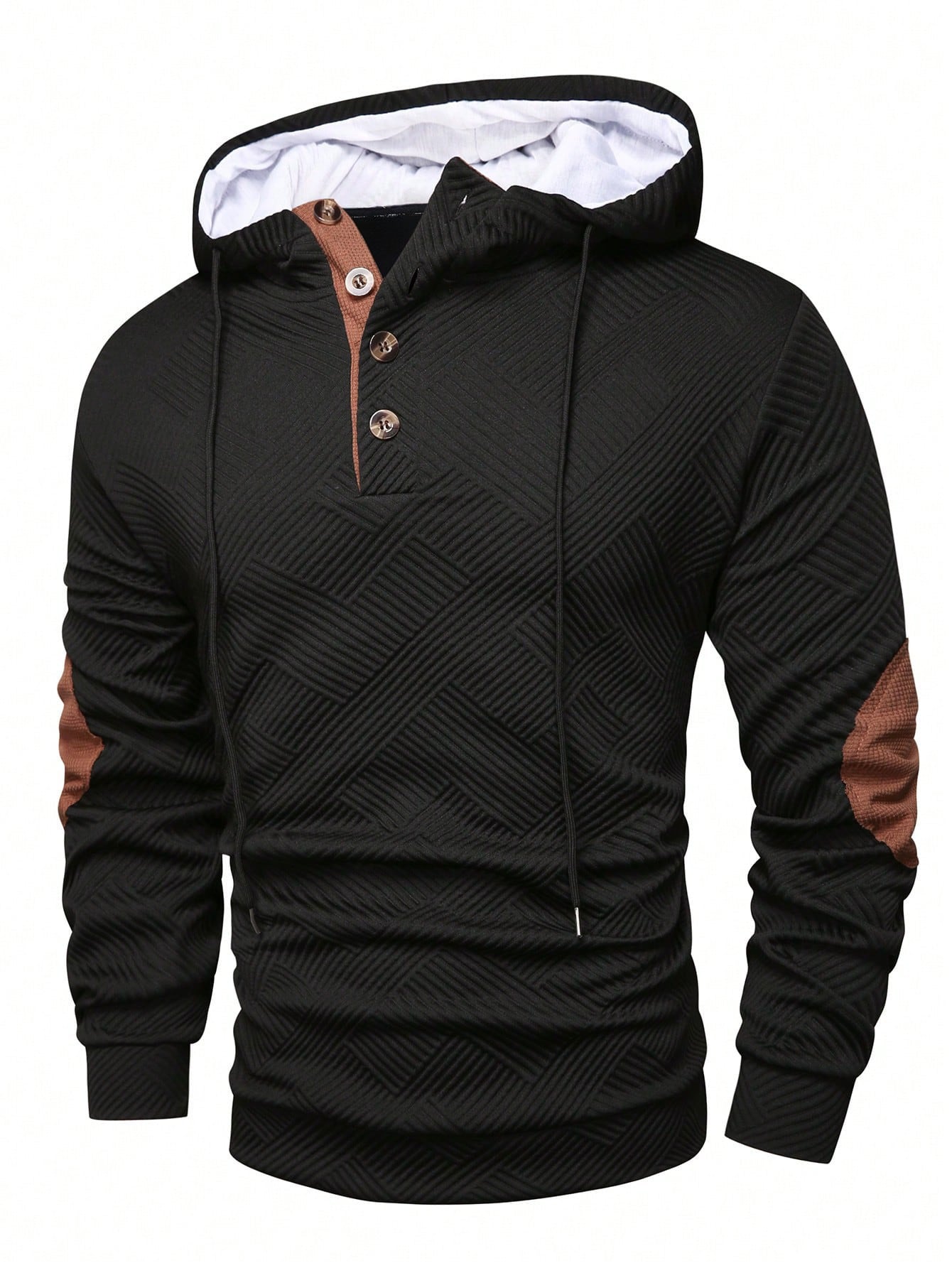 Men's Solid Color Loose Jacquard Hooded Sweater