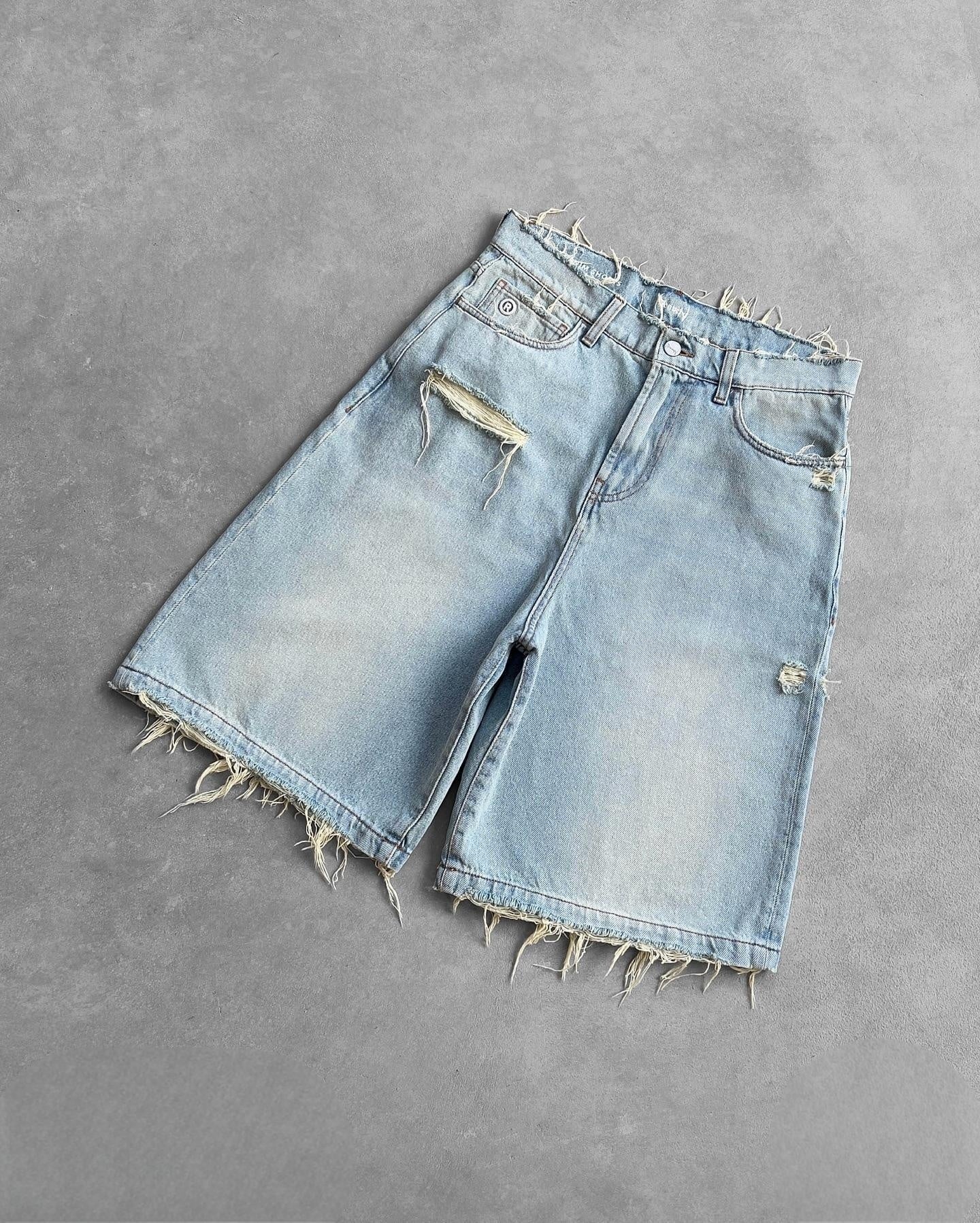 Men's Ripped Washed Denim Shorts