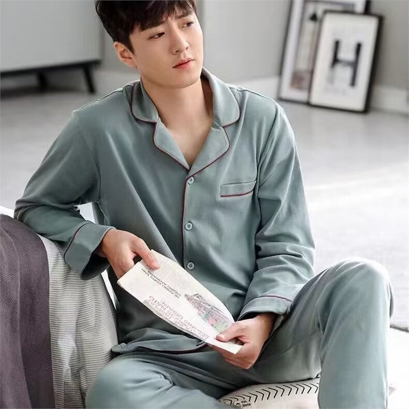 Men's Cotton Long-sleeved Pajamas