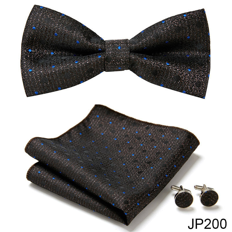 Men's Formal Bow Tie Handkerchief and Cuff links Set