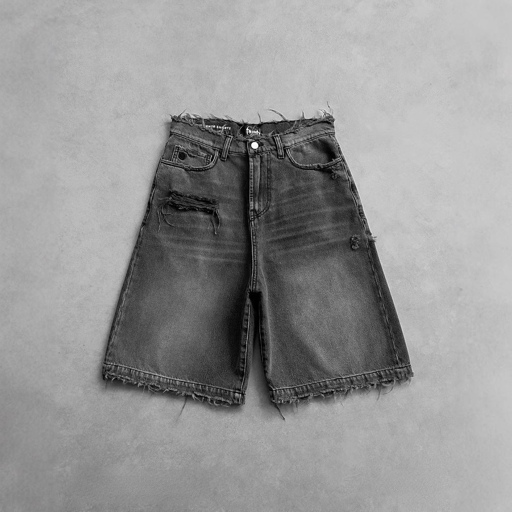 Men's Ripped Washed Denim Shorts