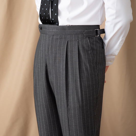 Men's Thin High Waist Straight British Striped Gentry Business Casual Pants