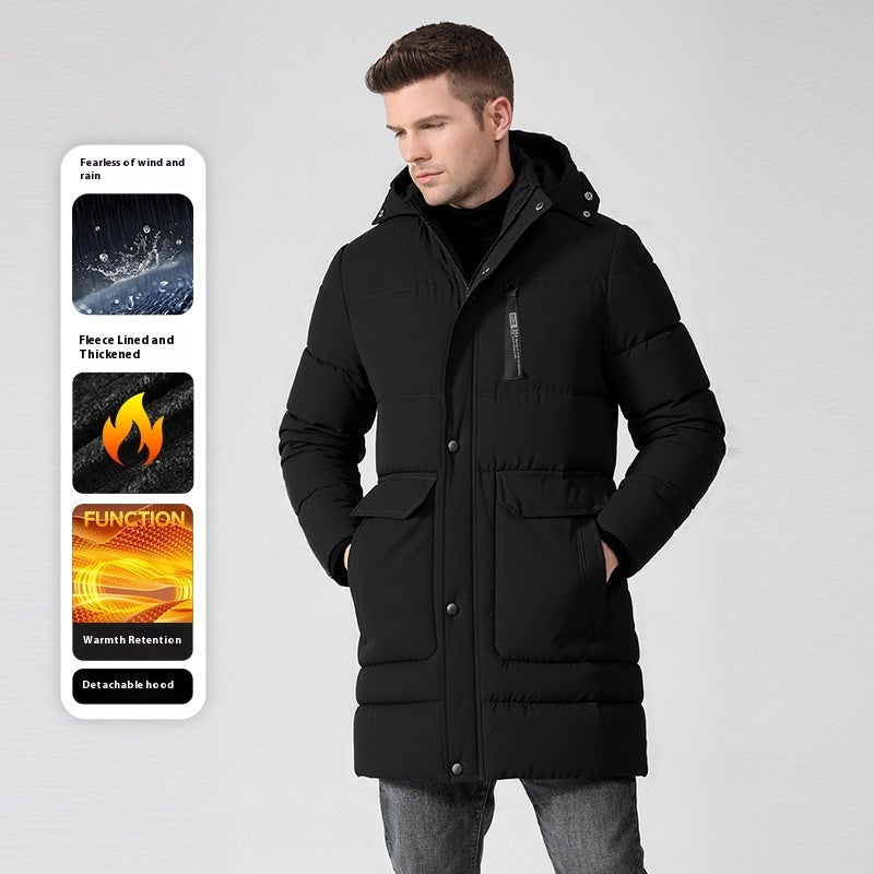 Men's Fleece-lined Thick Long Section Cotton-padded Coat